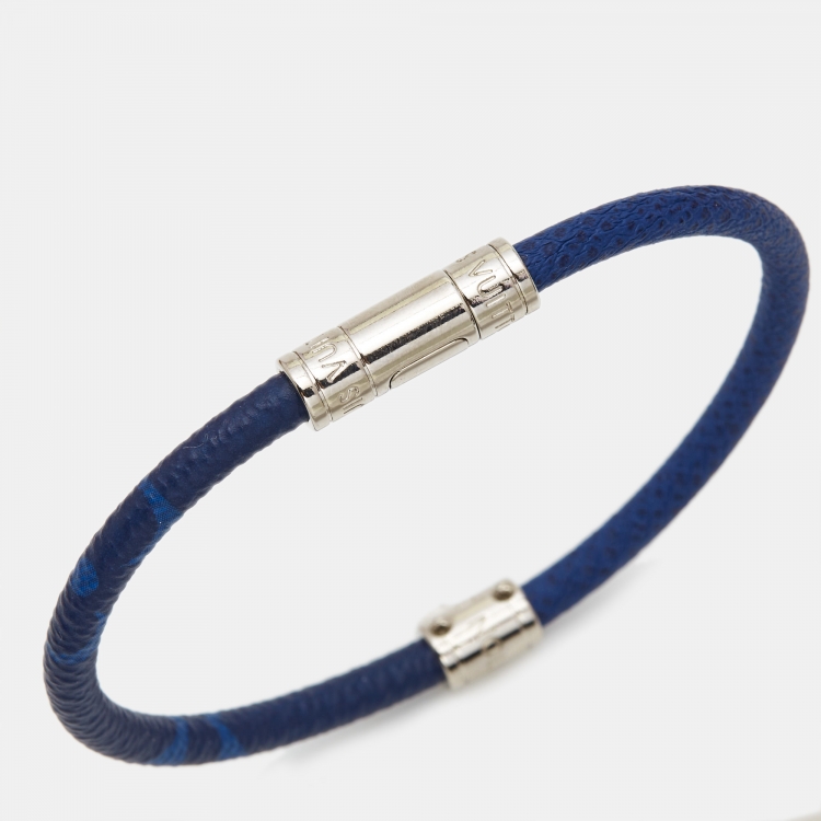 Pre Owned Louis Vuitton Split Canvas Leather Silver Tone Bracelet