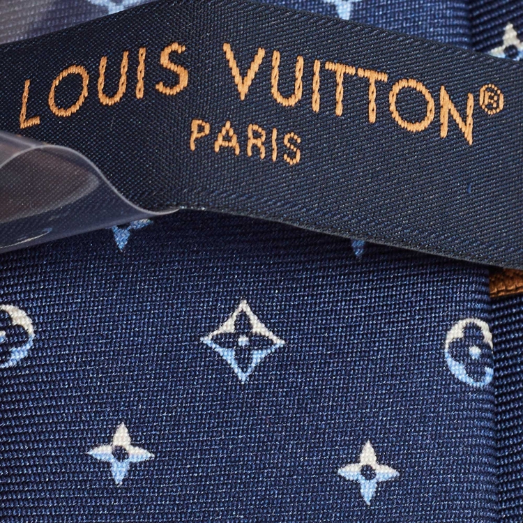 Pre Owned Louis Vuitton Blue Silk LV Dual Tie