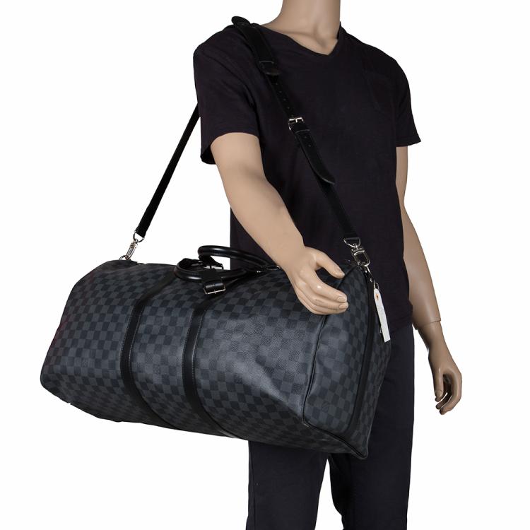 LOUIS VUITTON Keepall 55 Bandouliere Damier Graphite Travel Bag Black