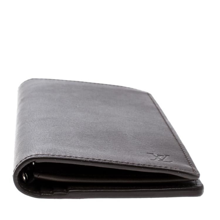 Pre Owned Louis Vuitton Dark Brown Leather Organizer Wallet