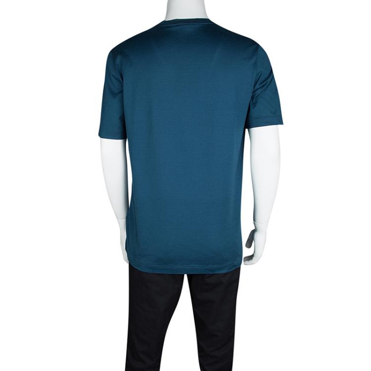 Pre Owned Louis Vuitton Blue Logo Detail Crew Neck Short Sleeve T-Shirt XL