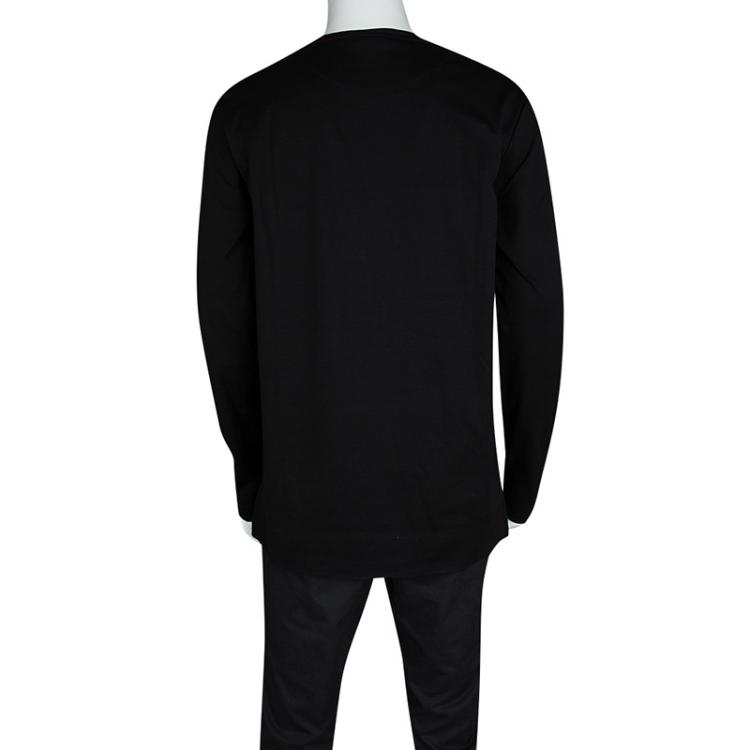 Pre Owned Louis Vuitton Black Damier Pocket Trim Detail Long Sleeve T-Shirt XL
