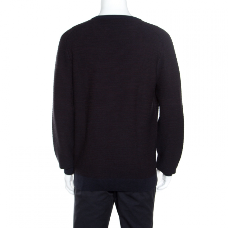 Pre Owned Louis Vuitton Brown and Blue Jacquard Epi Crew Neck Sweater L