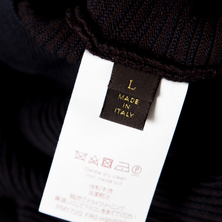 Pre Owned Louis Vuitton Brown and Blue Jacquard Epi Crew Neck Sweater L