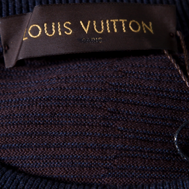 Pre Owned Louis Vuitton Brown and Blue Jacquard Epi Crew Neck Sweater L