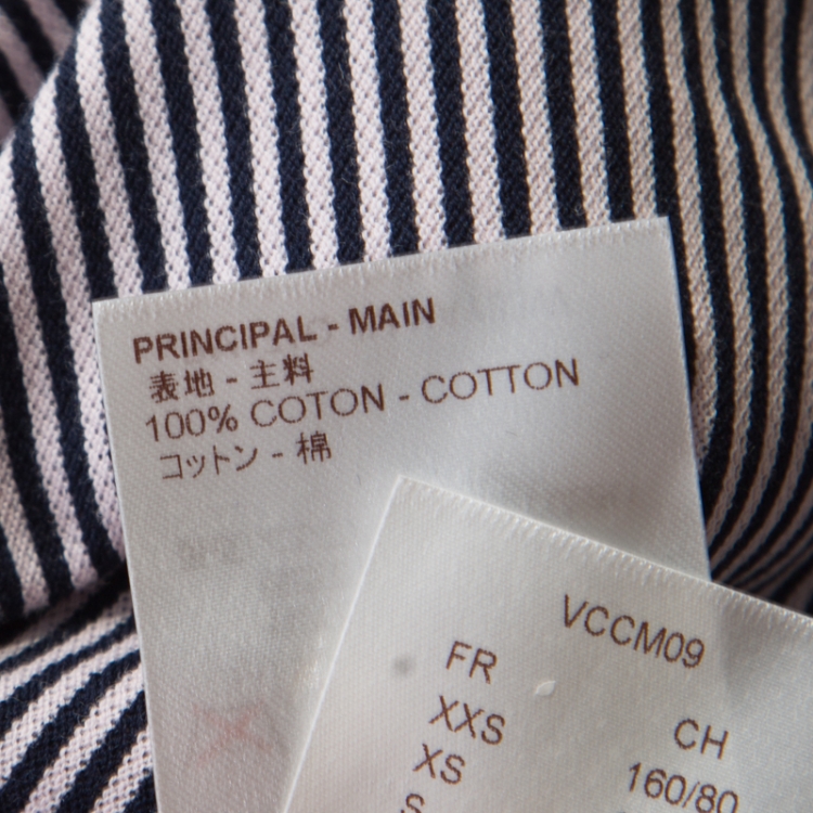 Pre Owned Louis Vuitton Navy Blue and White Horizontal Striped Polo T-Shirt S