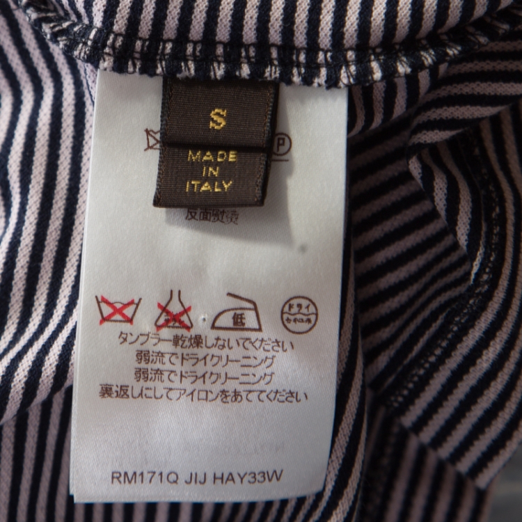 Pre Owned Louis Vuitton Navy Blue and White Horizontal Striped Polo T-Shirt S
