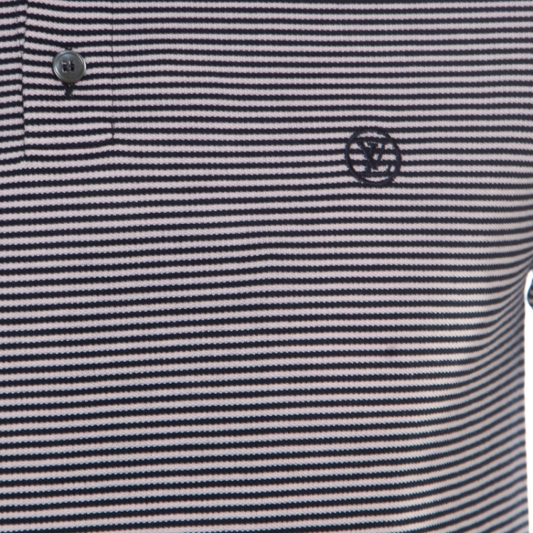 Pre Owned Louis Vuitton Navy Blue and White Horizontal Striped Polo T-Shirt S