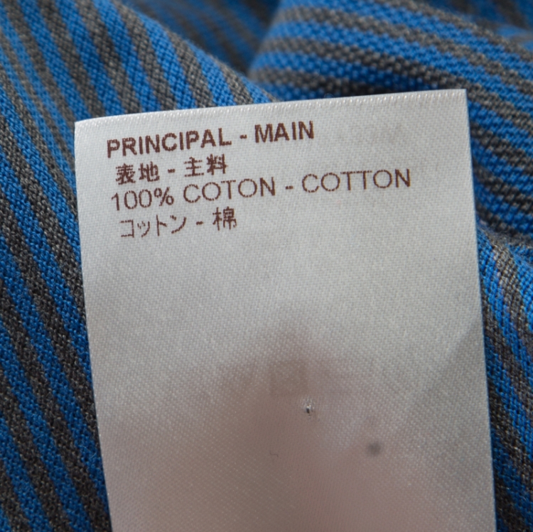 Pre Owned Louis Vuitton Blue and Grey Horizontal Striped Polo T-Shirt M