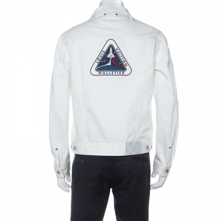 Pre Owned Louis Vuitton White Cotton Space Applique Denim Jacket L