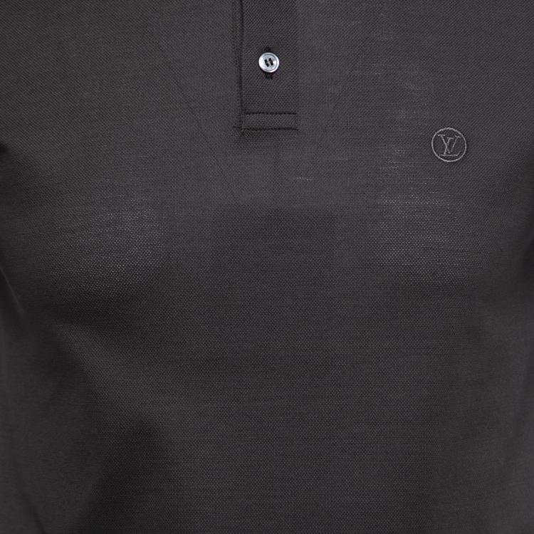 مملوكة مسبقًا Louis Vuitton Dark Grey Cotton Logo Embroidered Polo T-Shirt XS