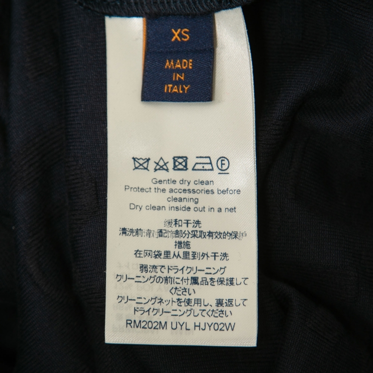 Pre Owned Louis Vuitton Navy Blue Logo Jacquard Terry Polo T-Shirt XS