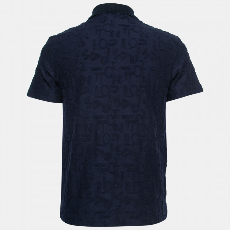Pre Owned Louis Vuitton Navy Blue Logo Jacquard Terry Polo T-Shirt XS