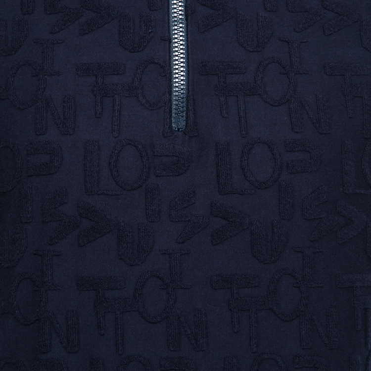 Pre Owned Louis Vuitton Navy Blue Logo Jacquard Terry Polo T-Shirt XS
