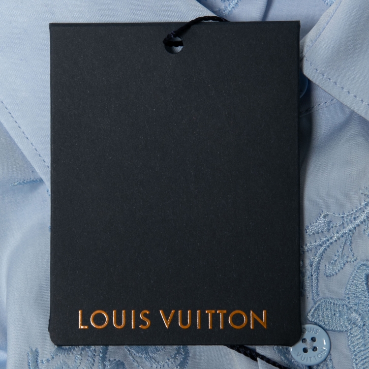Pre Owned Louis Vuitton Light Blue Embroidered Button Front Shirt L