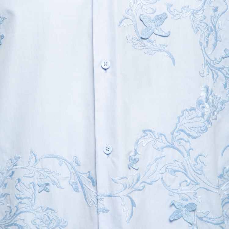 Pre Owned Louis Vuitton Light Blue Embroidered Button Front Shirt L