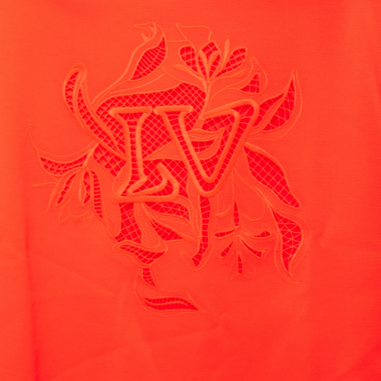 مملوكة مسبقًا Louis Vuitton Neon Orange Vegetal Lace Embroidery T-Shirt XS