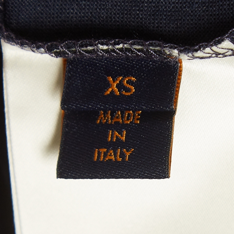 Pre Owned Louis Vuitton Navy Blue Cotton V-Neck T-Shirt XS