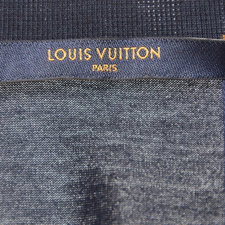 Pre Owned Louis Vuitton Navy Blue Cotton V-Neck T-Shirt XS