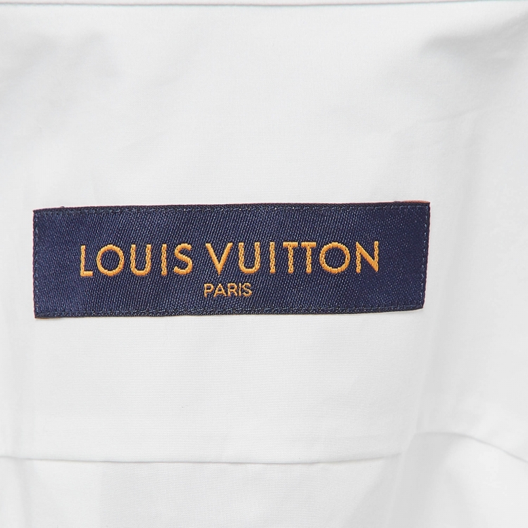 Pre Owned Louis Vuitton White Printed Cotton Short Sleeve Shirt XL