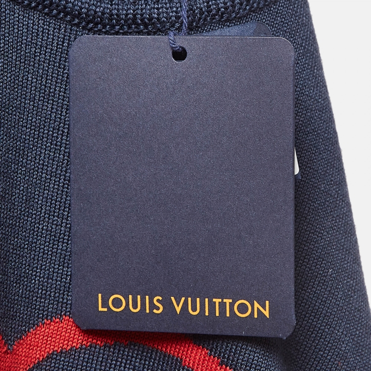 Pre Owned Louis Vuitton Navy Blue Heart Intarsia Wool Sweater L
