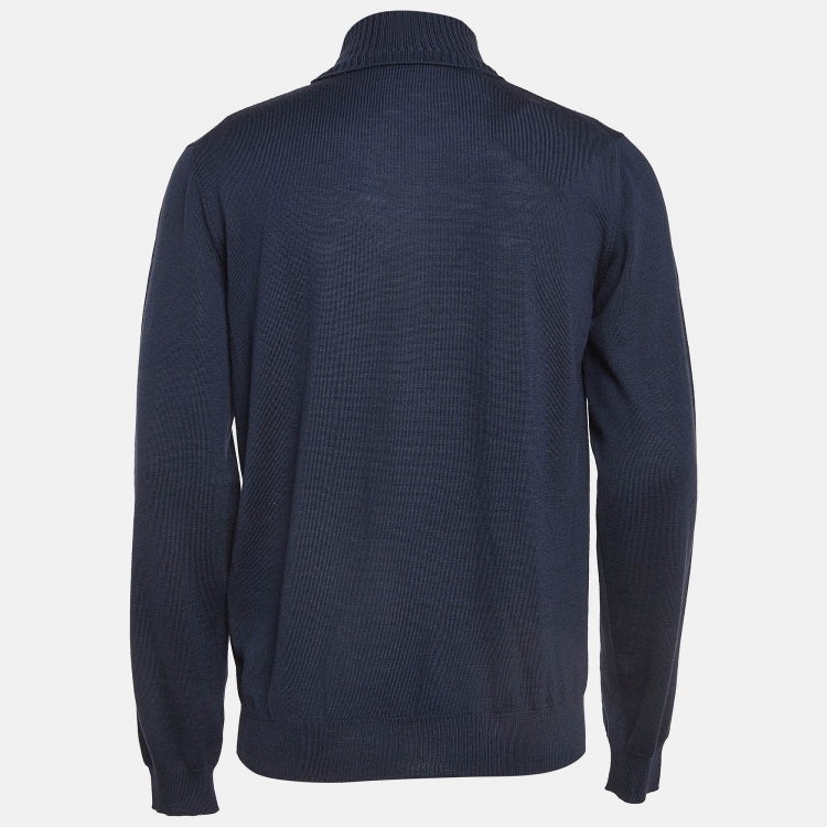 Pre Owned Louis Vuitton Navy Blue Heart Intarsia Wool Sweater L