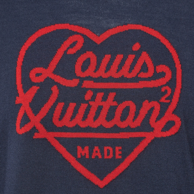 Pre Owned Louis Vuitton Navy Blue Heart Intarsia Wool Sweater L