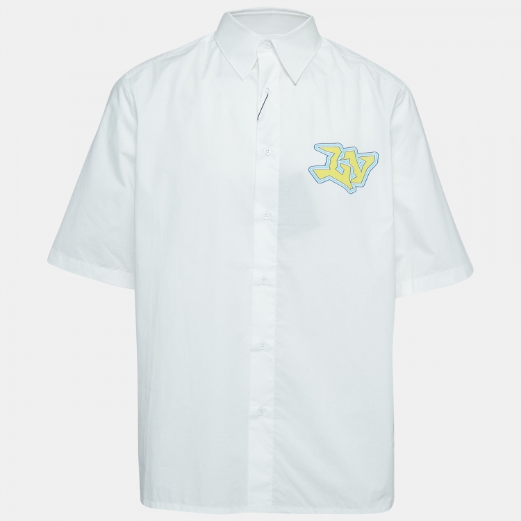 Pre Owned Louis Vuitton White Printed Cotton Shirt L