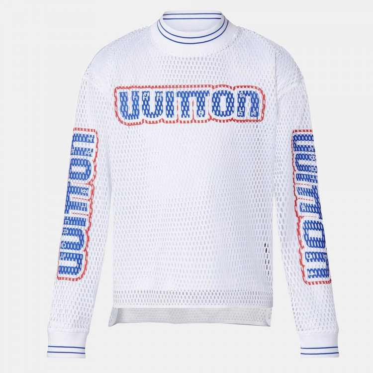 مملوكة مسبقًا Louis Vuitton White LV Graphic Mesh Long Sleeve T-Shirt L