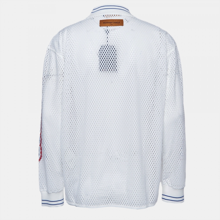 Pre Owned Louis Vuitton White LV Graphic Mesh Long Sleeve T-Shirt M