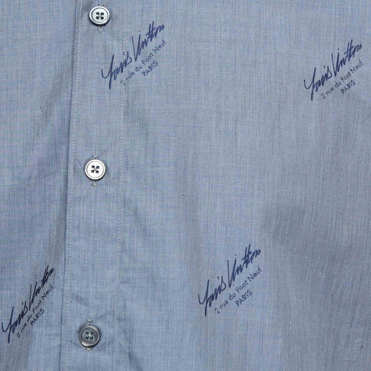 Pre Owned Louis Vuitton Blue Logo Printed Printed Cotton Shirt XS