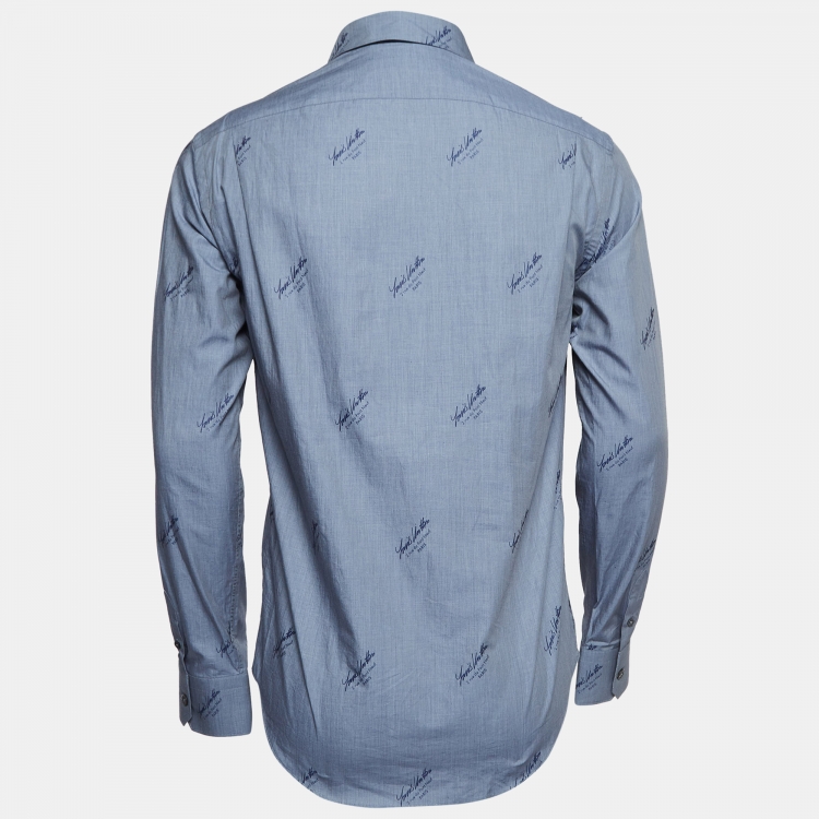 Pre Owned Louis Vuitton Blue Logo Printed Printed Cotton Shirt XS