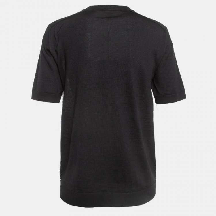 Pre Owned Louis Vuitton Black Monogram Print Crepe and Knit  T-Shirt M