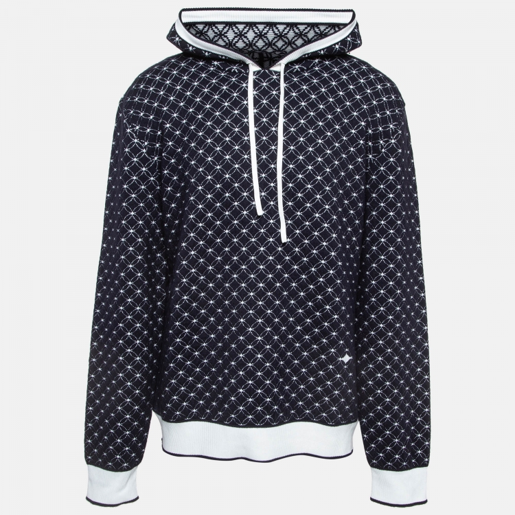 Pre Owned Louis Vuitton Navy Blue Monogram Patterned Knit Hoodie XXL