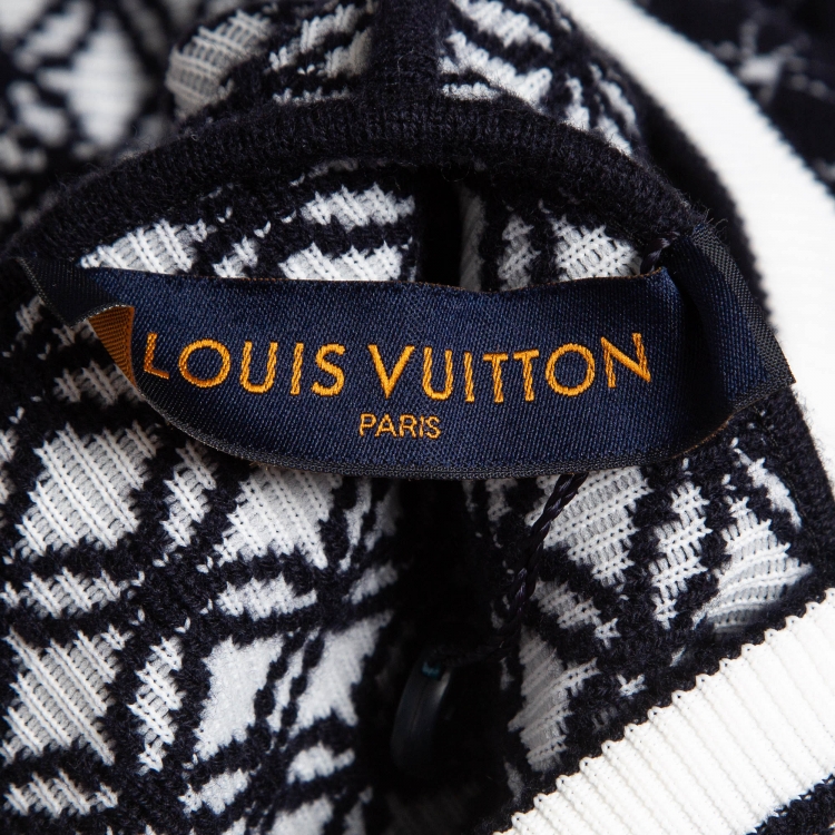 Pre Owned Louis Vuitton Navy Blue Monogram Patterned Knit Hoodie XXL