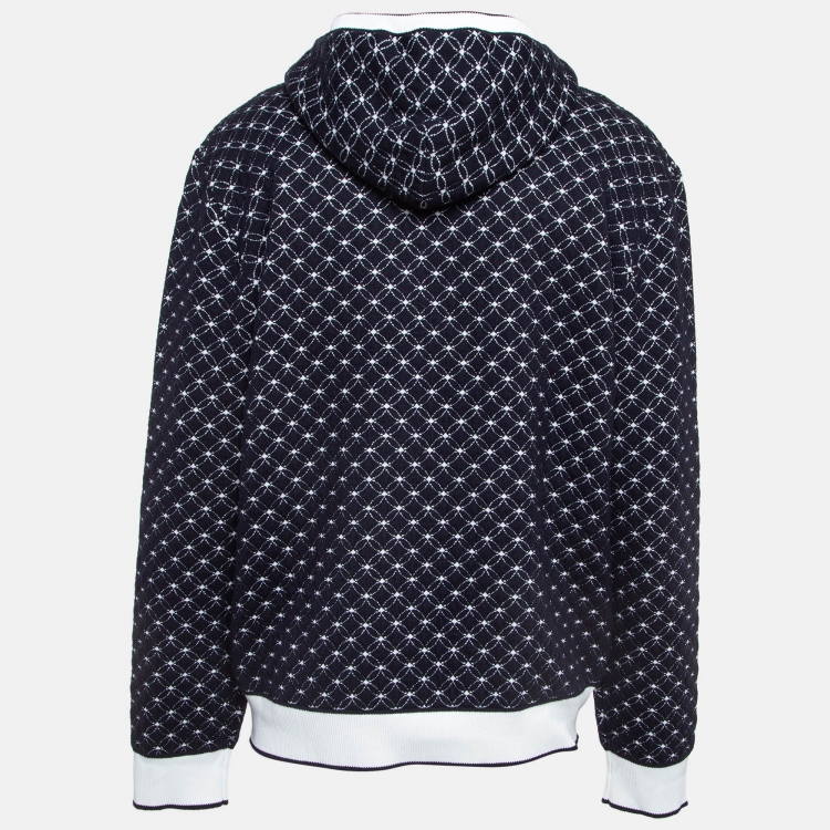 Pre Owned Louis Vuitton Navy Blue Monogram Patterned Knit Hoodie XXL