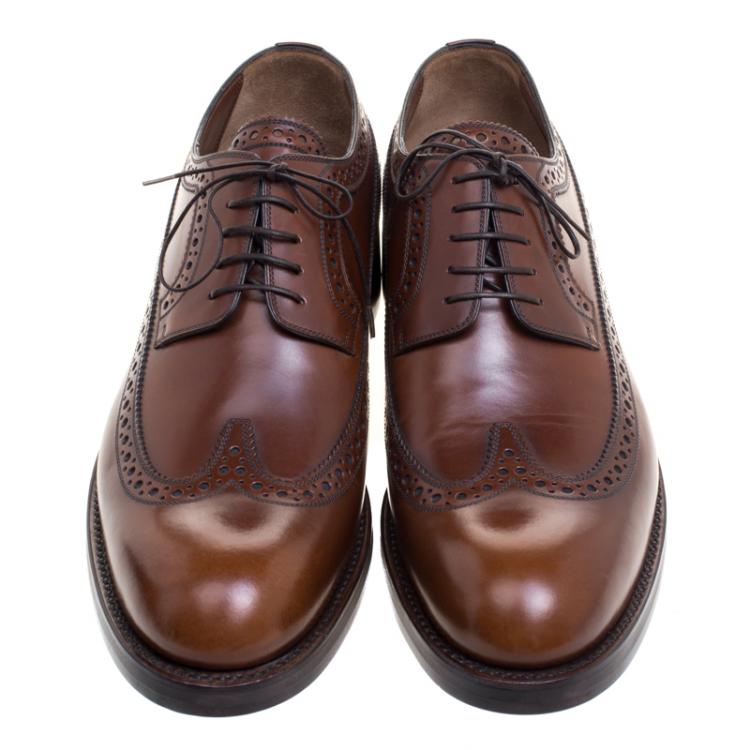 Pre Owned  Louis Vuitton Brown Brogue Leather Lace Up Derby Size 43.5
