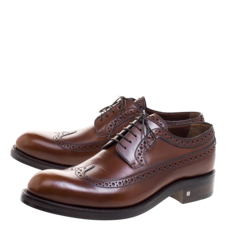 Pre Owned  Louis Vuitton Brown Brogue Leather Lace Up Derby Size 43.5
