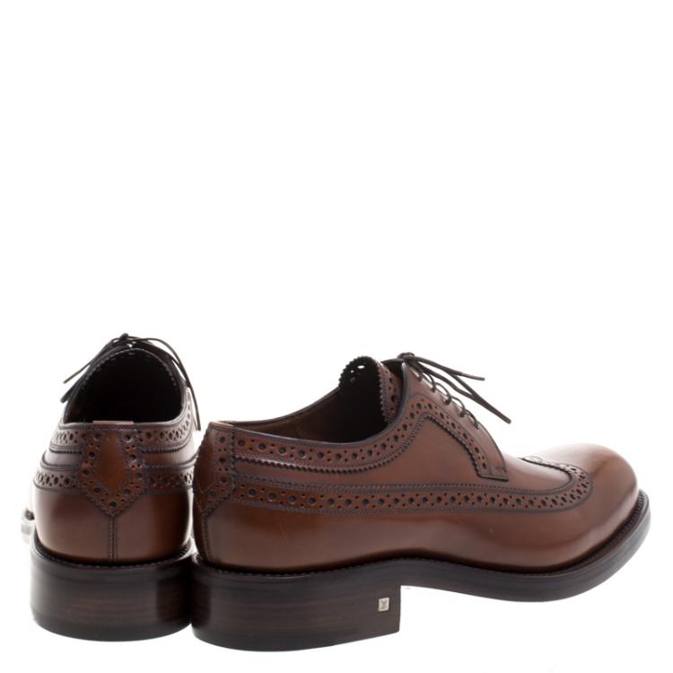 Pre Owned  Louis Vuitton Brown Brogue Leather Lace Up Derby Size 43.5