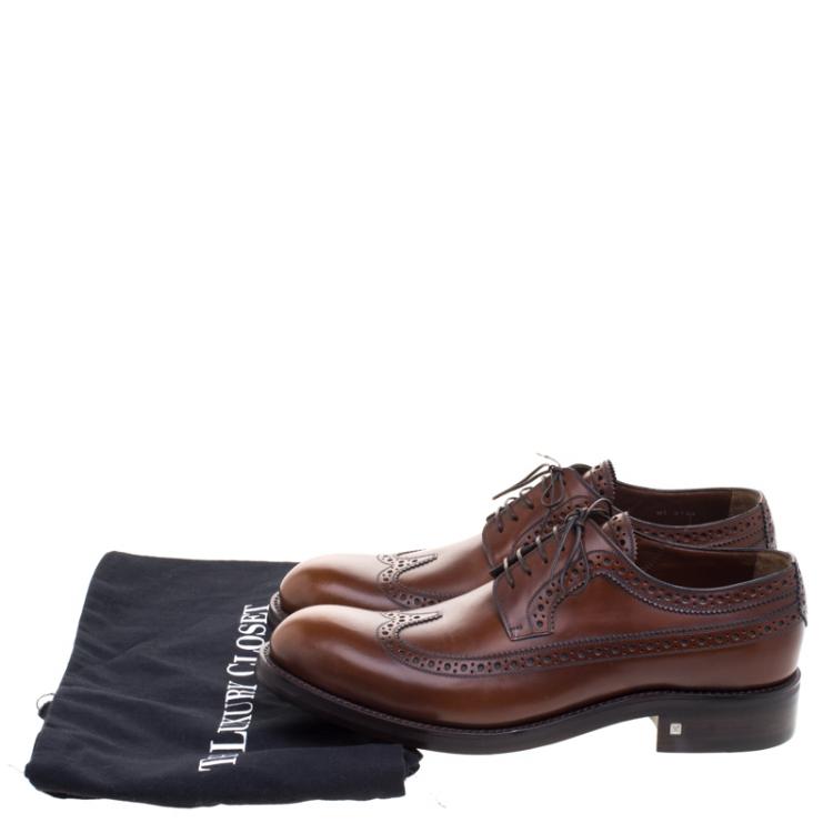 Pre Owned  Louis Vuitton Brown Brogue Leather Lace Up Derby Size 43.5