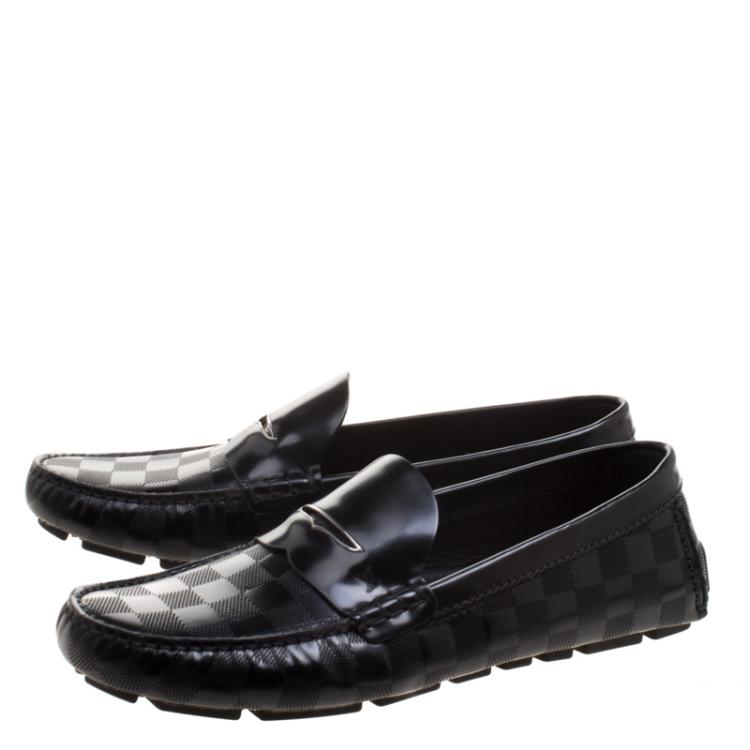 Pre Owned Louis Vuitton Black Damier Embossed Shade Penny Loafers Size 42