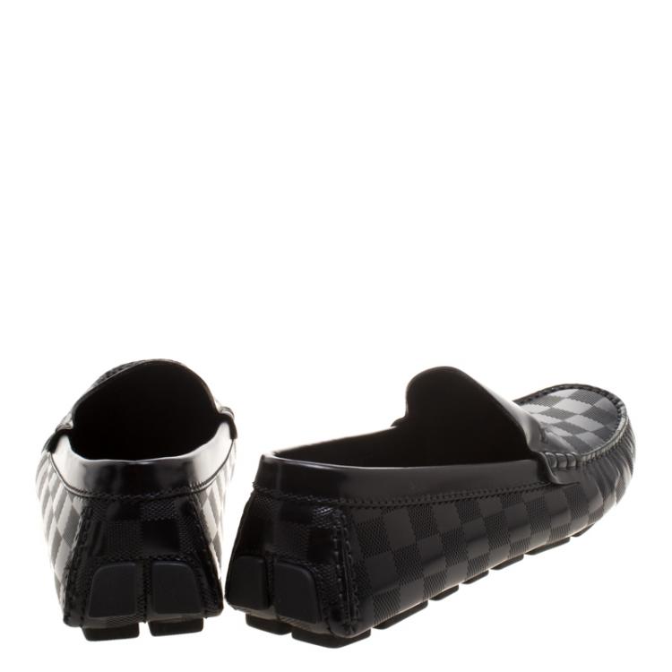 Pre Owned Louis Vuitton Black Damier Embossed Shade Penny Loafers Size 42