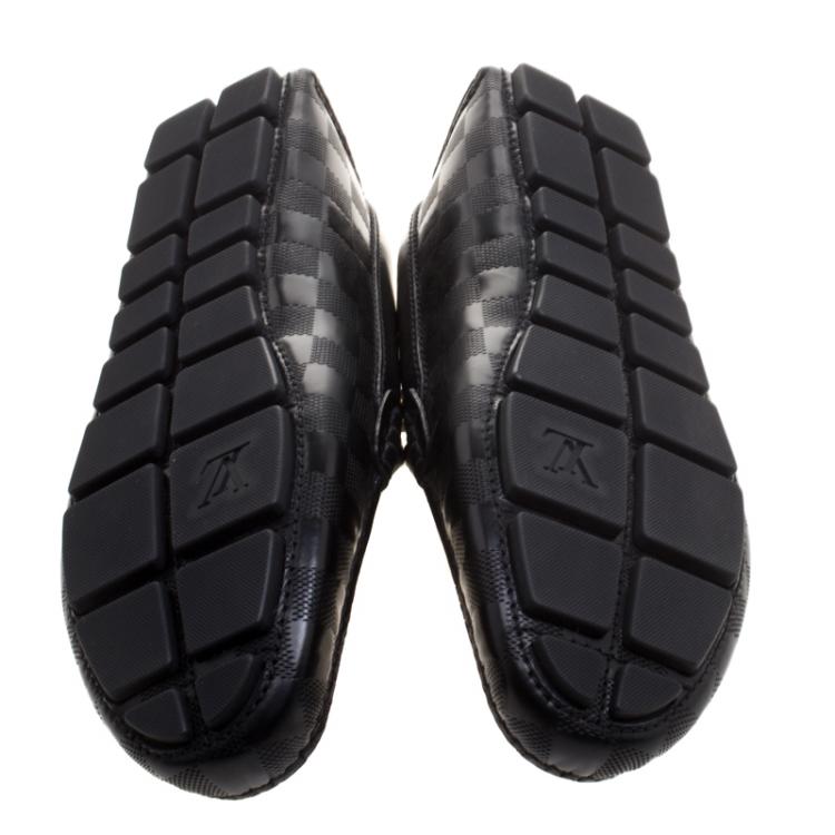 Pre Owned Louis Vuitton Black Damier Embossed Shade Penny Loafers Size 42