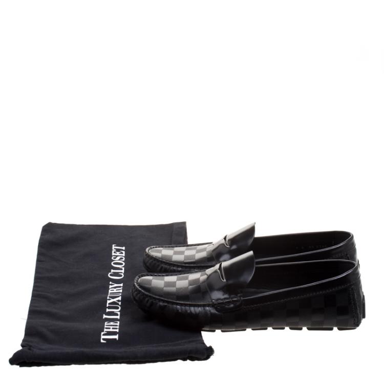 Pre Owned Louis Vuitton Black Damier Embossed Shade Penny Loafers Size 42