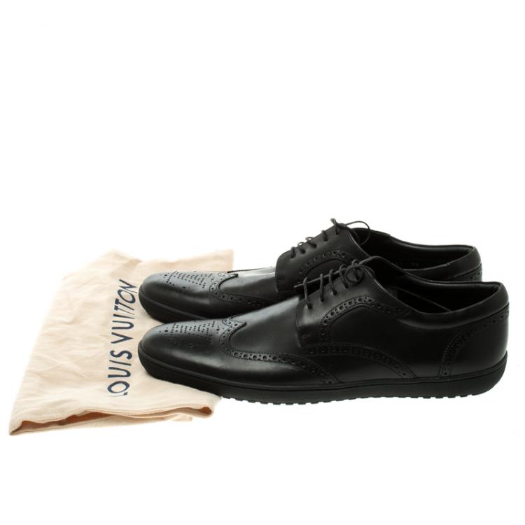 Pre Owned Louis Vuitton Black Brogue Leather Wingtip Lace Up Derby Size 43.5