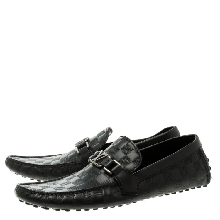 Pre Owned Louis Vuitton Black Damier Embossed Leather Hockenheim Loafers Size 44