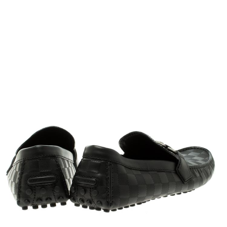 Pre Owned Louis Vuitton Black Damier Embossed Leather Hockenheim Loafers Size 44