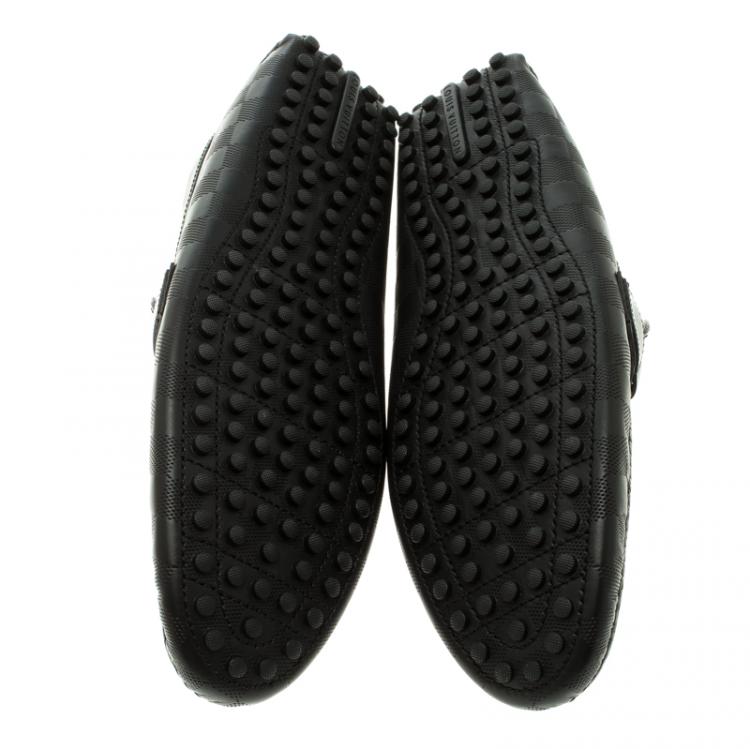 Pre Owned Louis Vuitton Black Damier Embossed Leather Hockenheim Loafers Size 44