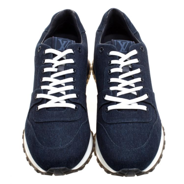 Pre Owned Louis Vuitton Blue Denim Fabric Run Away Lace Up Sneakers Size 43.5