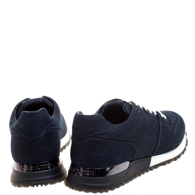 Pre Owned Louis Vuitton Blue Denim Fabric Run Away Lace Up Sneakers Size 43.5